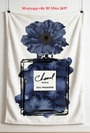 Chanel Eau Première Blue Watercolor Perfume Bottle Flannel Sofa Throw Blanket IMG_6766